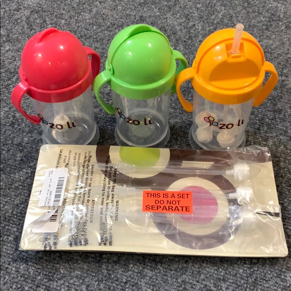 Lot of 3 ZoLi BOT XL Straw Sippy Cup w. 6 Straws